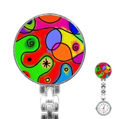 Digitally Painted Patchwork Shapes With Bold Colours Stainless Steel Nurses Watch by Nexatart