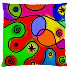 Digitally Painted Patchwork Shapes With Bold Colours Large Flano Cushion Case (two Sides) by Nexatart