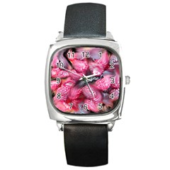 Raspberry Delight Square Metal Watch by Nexatart