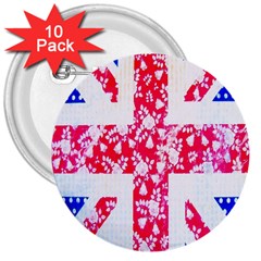 British Flag Abstract British Union Jack Flag In Abstract Design With Flowers 3  Buttons (10 Pack)  by Nexatart