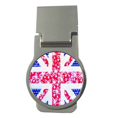 British Flag Abstract British Union Jack Flag In Abstract Design With Flowers Money Clips (round) 