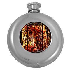 Forest Trees Abstract Round Hip Flask (5 Oz) by Nexatart