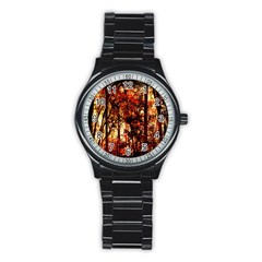 Forest Trees Abstract Stainless Steel Round Watch by Nexatart