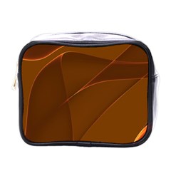 Brown Background Waves Abstract Brown Ribbon Swirling Shapes Mini Toiletries Bags by Nexatart