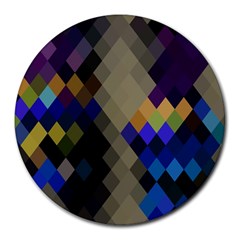 Background Of Blue Gold Brown Tan Purple Diamonds Round Mousepads by Nexatart