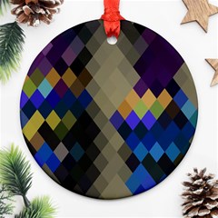 Background Of Blue Gold Brown Tan Purple Diamonds Ornament (round) by Nexatart