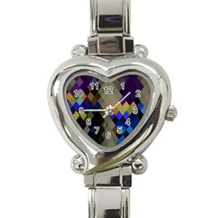 Background Of Blue Gold Brown Tan Purple Diamonds Heart Italian Charm Watch by Nexatart