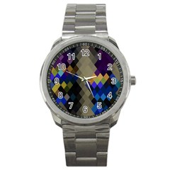 Background Of Blue Gold Brown Tan Purple Diamonds Sport Metal Watch by Nexatart