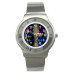 Background Of Blue Gold Brown Tan Purple Diamonds Stainless Steel Watch Front