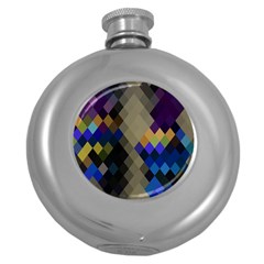 Background Of Blue Gold Brown Tan Purple Diamonds Round Hip Flask (5 Oz) by Nexatart