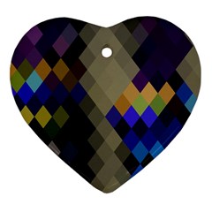 Background Of Blue Gold Brown Tan Purple Diamonds Heart Ornament (two Sides) by Nexatart