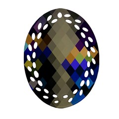 Background Of Blue Gold Brown Tan Purple Diamonds Ornament (oval Filigree) by Nexatart