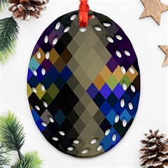 Background Of Blue Gold Brown Tan Purple Diamonds Oval Filigree Ornament (two Sides) by Nexatart