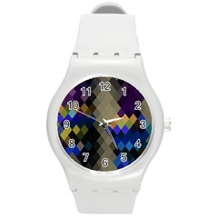 Background Of Blue Gold Brown Tan Purple Diamonds Round Plastic Sport Watch (m) by Nexatart