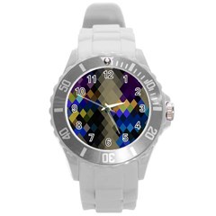 Background Of Blue Gold Brown Tan Purple Diamonds Round Plastic Sport Watch (l) by Nexatart