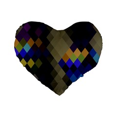 Background Of Blue Gold Brown Tan Purple Diamonds Standard 16  Premium Heart Shape Cushions by Nexatart