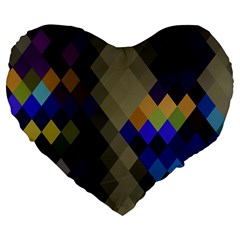 Background Of Blue Gold Brown Tan Purple Diamonds Large 19  Premium Heart Shape Cushions by Nexatart