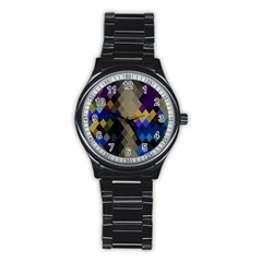 Background Of Blue Gold Brown Tan Purple Diamonds Stainless Steel Round Watch by Nexatart