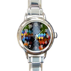 Diamond Abstract Background Background Of Diamonds In Colors Of Orange Yellow Green Blue And More Round Italian Charm Watch by Nexatart