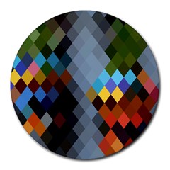 Diamond Abstract Background Background Of Diamonds In Colors Of Orange Yellow Green Blue And More Round Mousepads by Nexatart