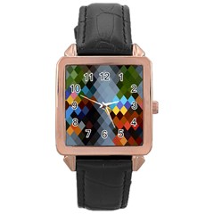 Diamond Abstract Background Background Of Diamonds In Colors Of Orange Yellow Green Blue And More Rose Gold Leather Watch  by Nexatart