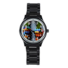 Diamond Abstract Background Background Of Diamonds In Colors Of Orange Yellow Green Blue And More Stainless Steel Round Watch by Nexatart