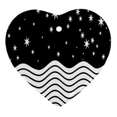 Black And White Waves And Stars Abstract Backdrop Clipart Ornament (heart) by Nexatart