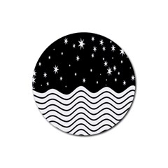 Black And White Waves And Stars Abstract Backdrop Clipart Rubber Round Coaster (4 Pack)  by Nexatart