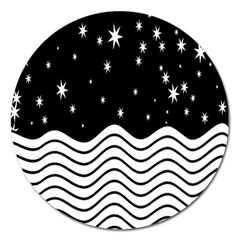 Black And White Waves And Stars Abstract Backdrop Clipart Magnet 5  (round) by Nexatart