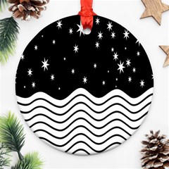 Black And White Waves And Stars Abstract Backdrop Clipart Round Ornament (two Sides) by Nexatart