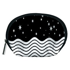 Black And White Waves And Stars Abstract Backdrop Clipart Accessory Pouches (medium)  by Nexatart