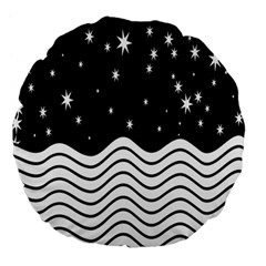 Black And White Waves And Stars Abstract Backdrop Clipart Large 18  Premium Flano Round Cushions by Nexatart