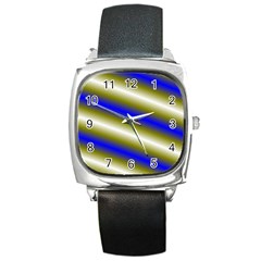 Color Diagonal Gradient Stripes Square Metal Watch by Nexatart