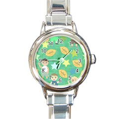 Football Kids Children Pattern Round Italian Charm Watch by Nexatart