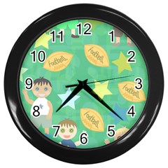 Football Kids Children Pattern Wall Clocks (black) by Nexatart