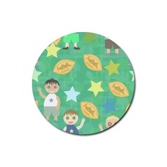 Football Kids Children Pattern Rubber Coaster (round)  by Nexatart