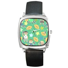 Football Kids Children Pattern Square Metal Watch by Nexatart