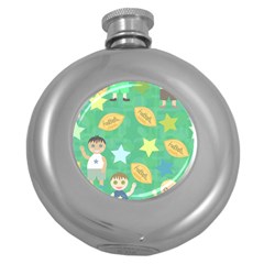 Football Kids Children Pattern Round Hip Flask (5 Oz) by Nexatart