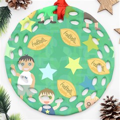 Football Kids Children Pattern Round Filigree Ornament (two Sides) by Nexatart