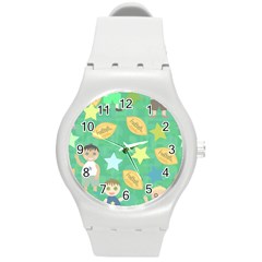 Football Kids Children Pattern Round Plastic Sport Watch (m) by Nexatart