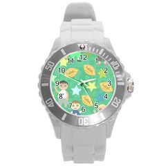 Football Kids Children Pattern Round Plastic Sport Watch (l) by Nexatart