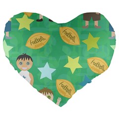 Football Kids Children Pattern Large 19  Premium Heart Shape Cushions by Nexatart