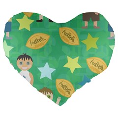 Football Kids Children Pattern Large 19  Premium Flano Heart Shape Cushions by Nexatart