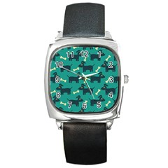 Happy Dogs Animals Pattern Square Metal Watch by Nexatart