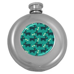 Happy Dogs Animals Pattern Round Hip Flask (5 Oz) by Nexatart