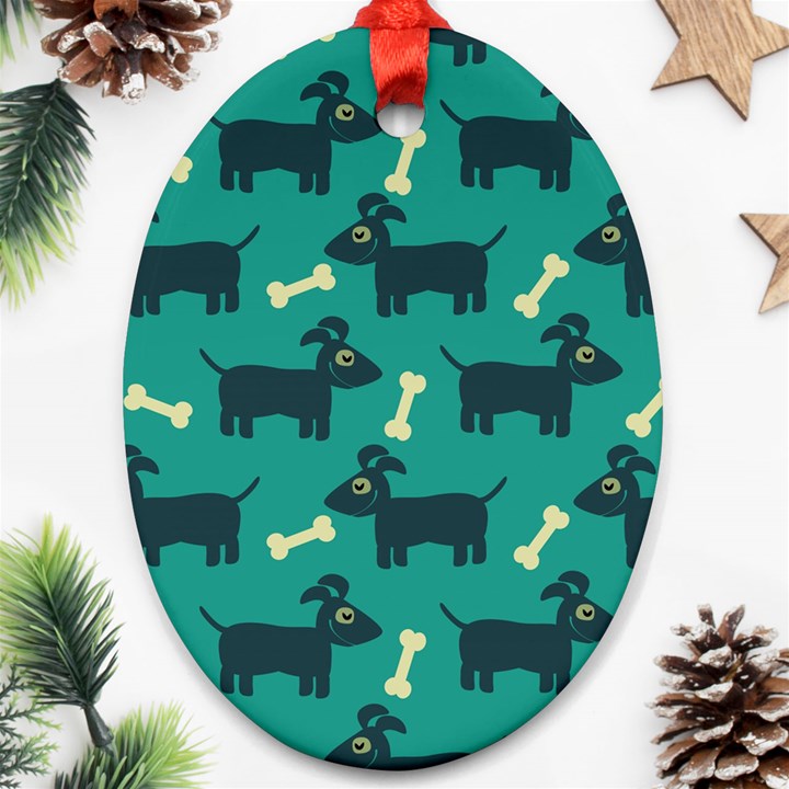 Happy Dogs Animals Pattern Oval Ornament (Two Sides)