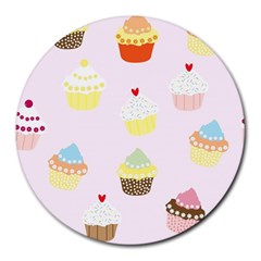 Seamless Cupcakes Wallpaper Pattern Background Round Mousepads by Nexatart