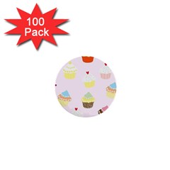 Seamless Cupcakes Wallpaper Pattern Background 1  Mini Buttons (100 Pack)  by Nexatart