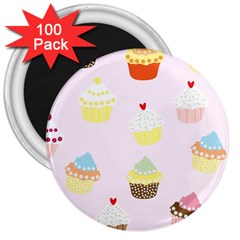 Seamless Cupcakes Wallpaper Pattern Background 3  Magnets (100 Pack) by Nexatart