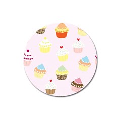 Seamless Cupcakes Wallpaper Pattern Background Magnet 3  (round) by Nexatart